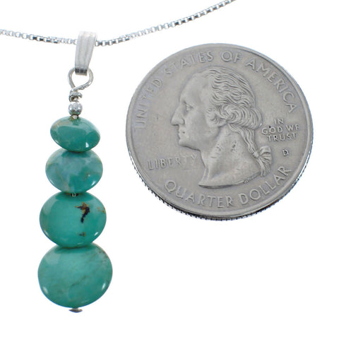 Navajo Sterling Silver Turquoise 16" Box Chain Pendant Necklace Set AX128055